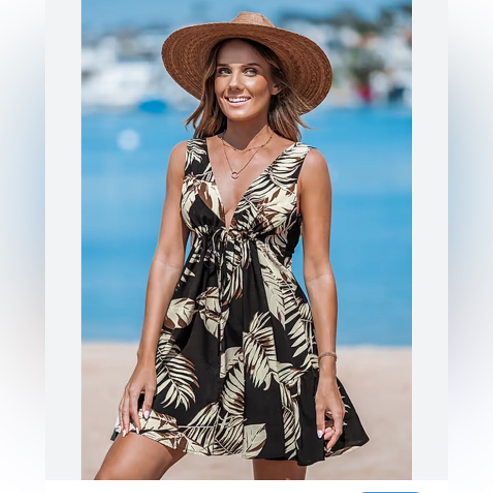 Cupshe Black Tropical Dress Beach Cover-Up Size Small